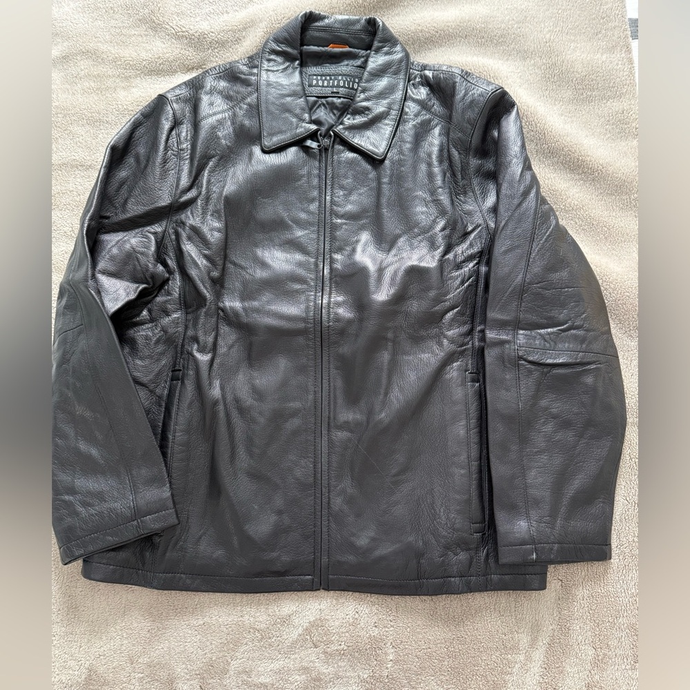 Perry Ellis Black Leather Jacket-L